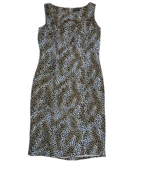 City Silk Sleeveless Midi Dress in Tan and Black Leopard Print